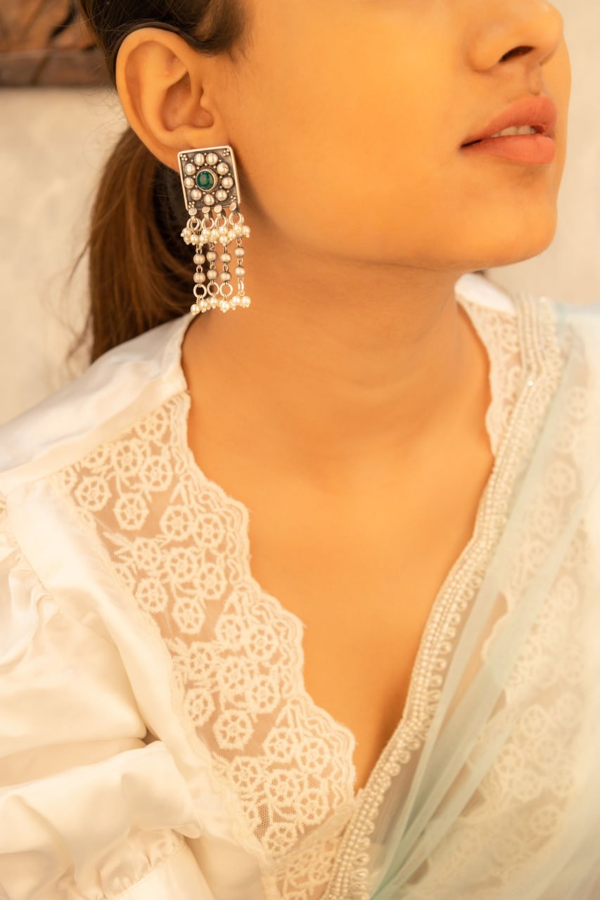 Tattva Green Jadau Tikdi Pearl Layered Earring