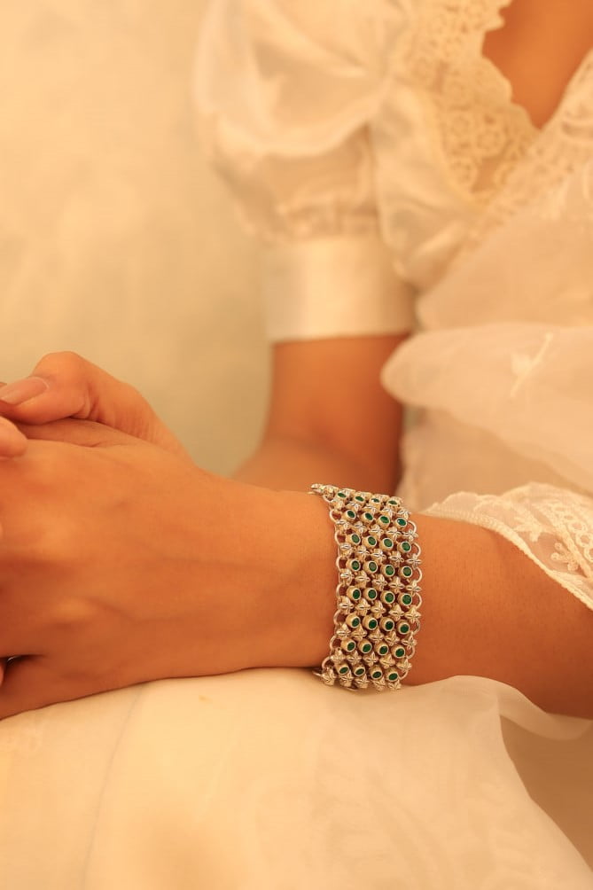 Tattva Green Jadau Timeless Four Layer Bracelet