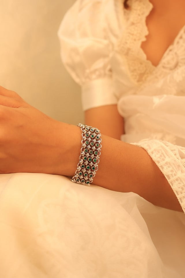 Tattva Green Jadau Timeless Three Layer Bracelet