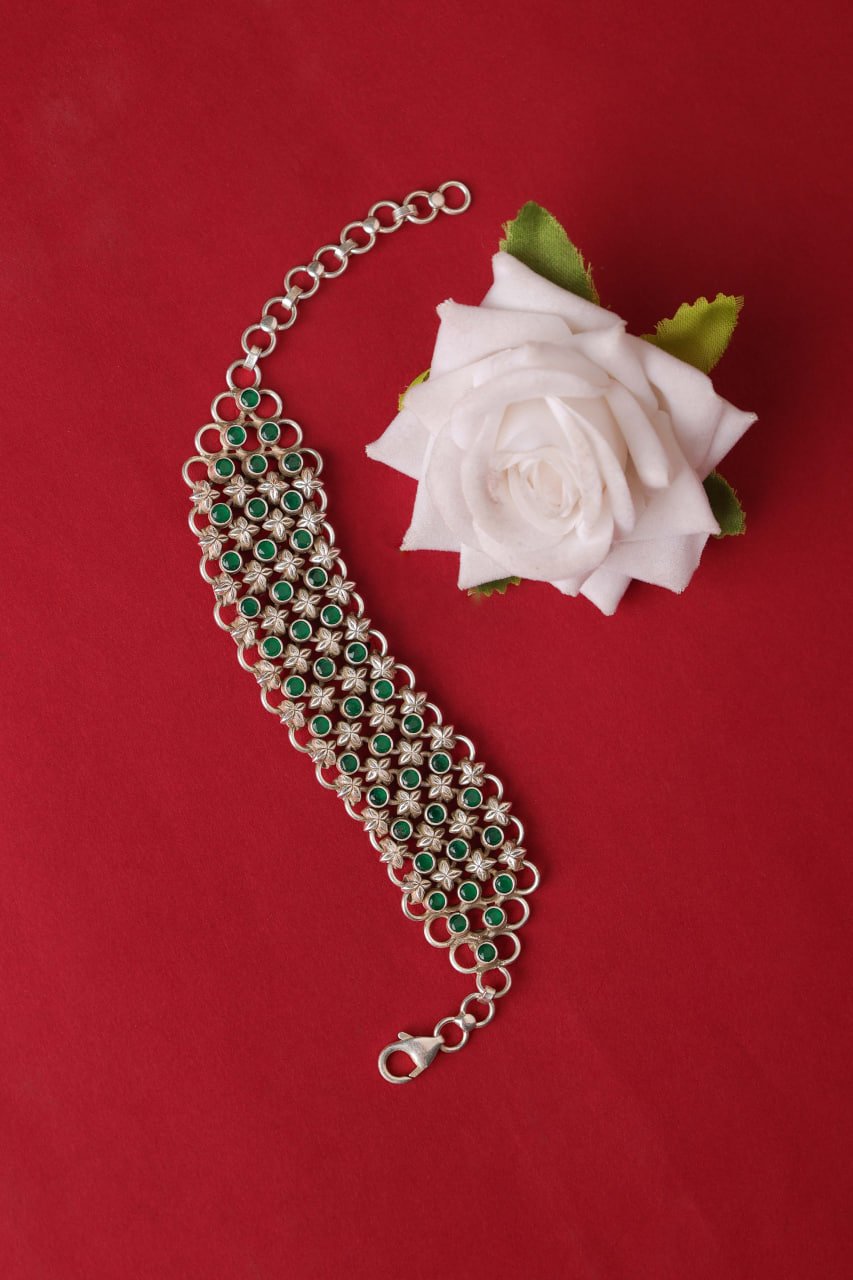 Tattva Green Jadau Timeless Three Layer Bracelet