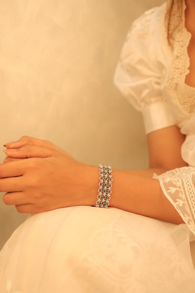 Tattva Green Jadau Timeless Two Layer Bracelet