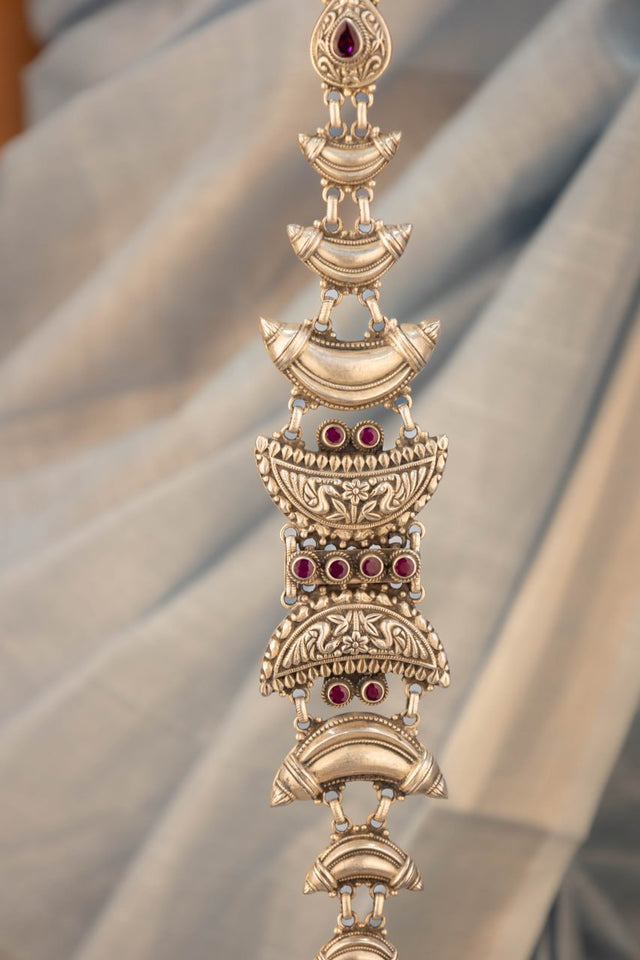 925 pure silver intricate statement classic kamarbandh, alternate view