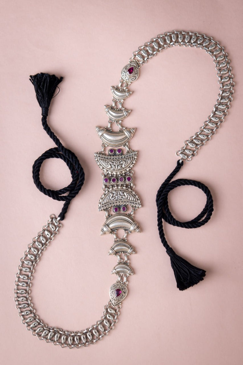 925 pure silver intricate statement classic kamarbandh, side view