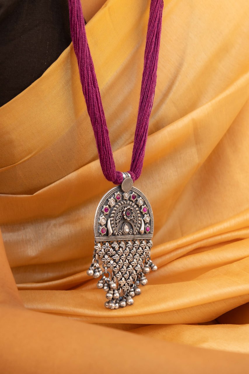 Tattva Intricate Statement Jali Drop Dori Necklace