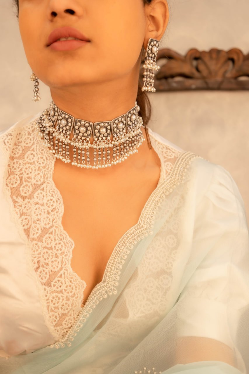 Tattva Pearl Jadau Tikdi Sequence Pearl Layered Necklace Set