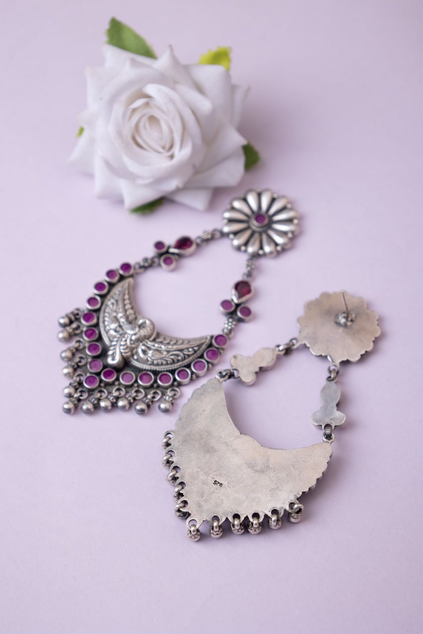 Tattva Peacock Motif Flower Embossed Jadau Statement Earring