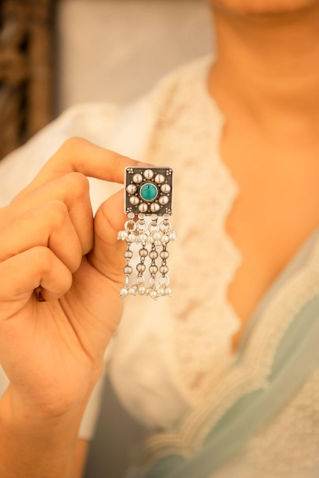 Tattva Turquoise Jadau Tikdi Pearl Layered Earring