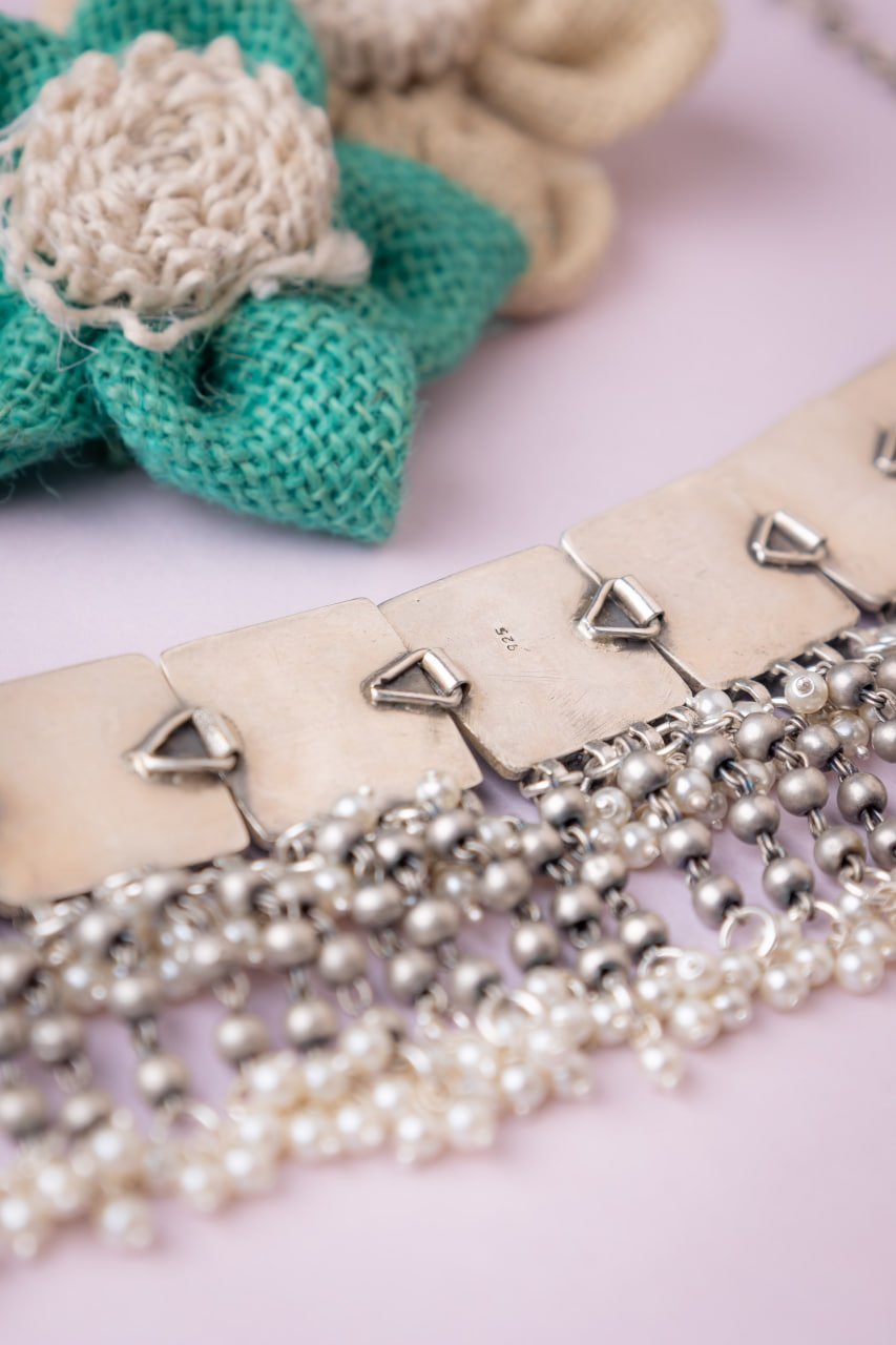 Tattva Turquoise Jadau Tikdi Sequence Pearl Layered Necklace