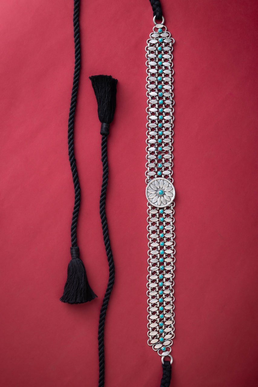 Mizoya Flower Motif Turquoise Jadau Kamarbandh