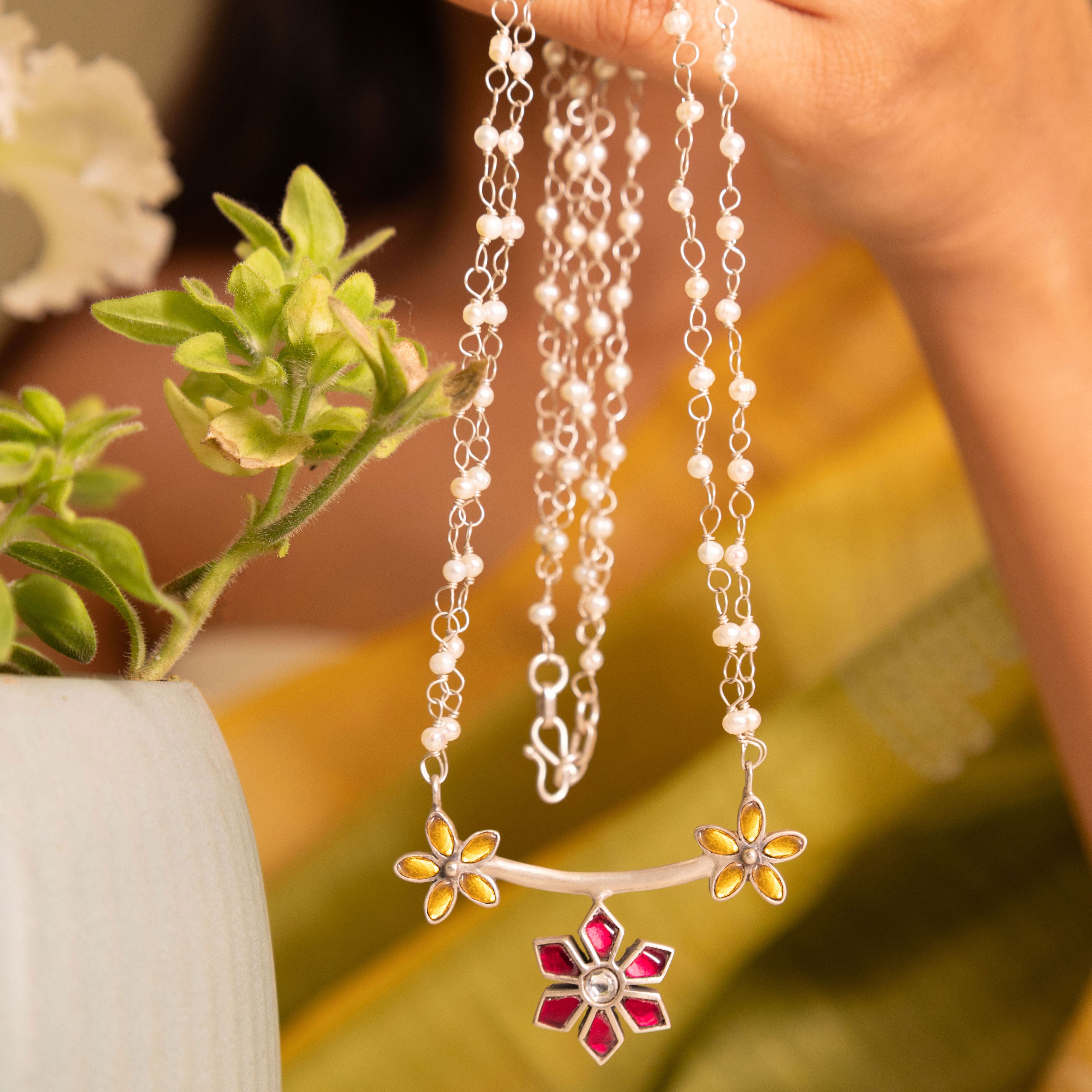 Moh Kundan Phool Pearl Necklace Set