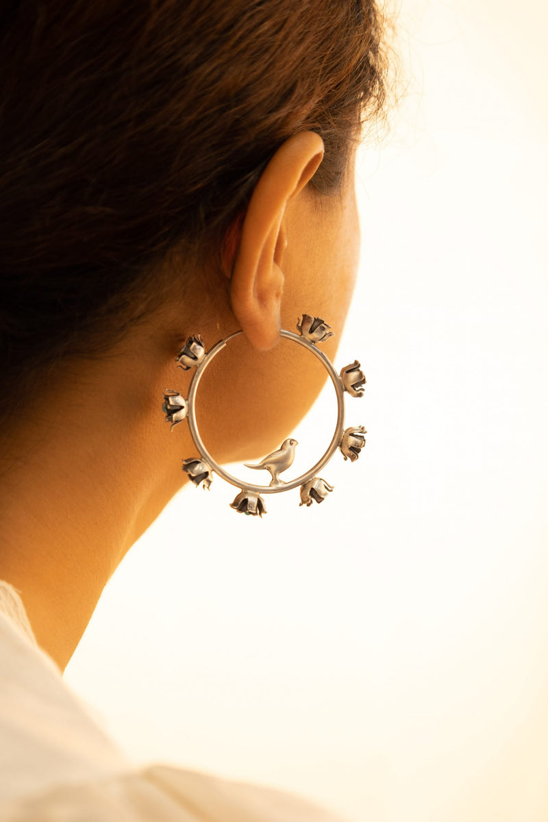 Moh Turquoise Flora Bird Statement Hoops