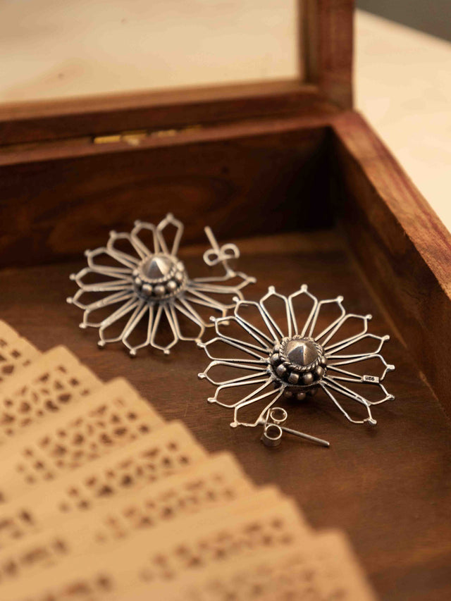 Moh Carved Petal Sunflower Hoops