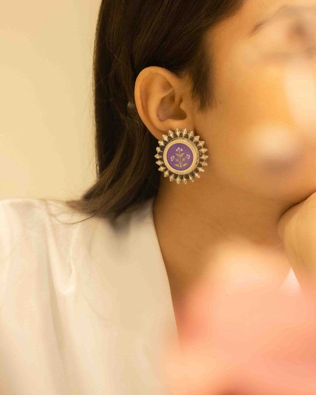 Adya Floral Painted Intricate Stud Earring
