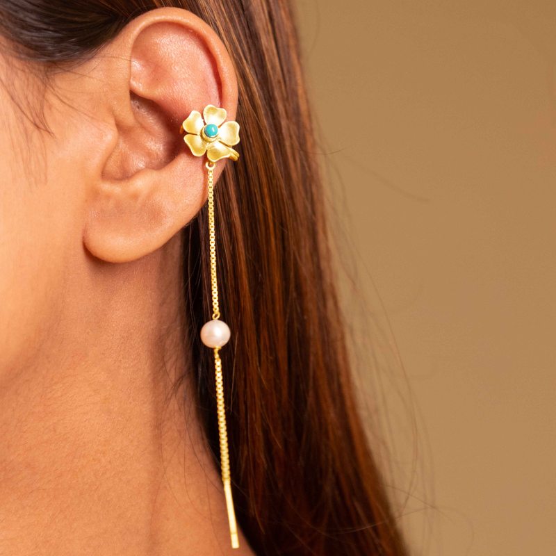 Adya Flora Pearl Chain Drop Earring