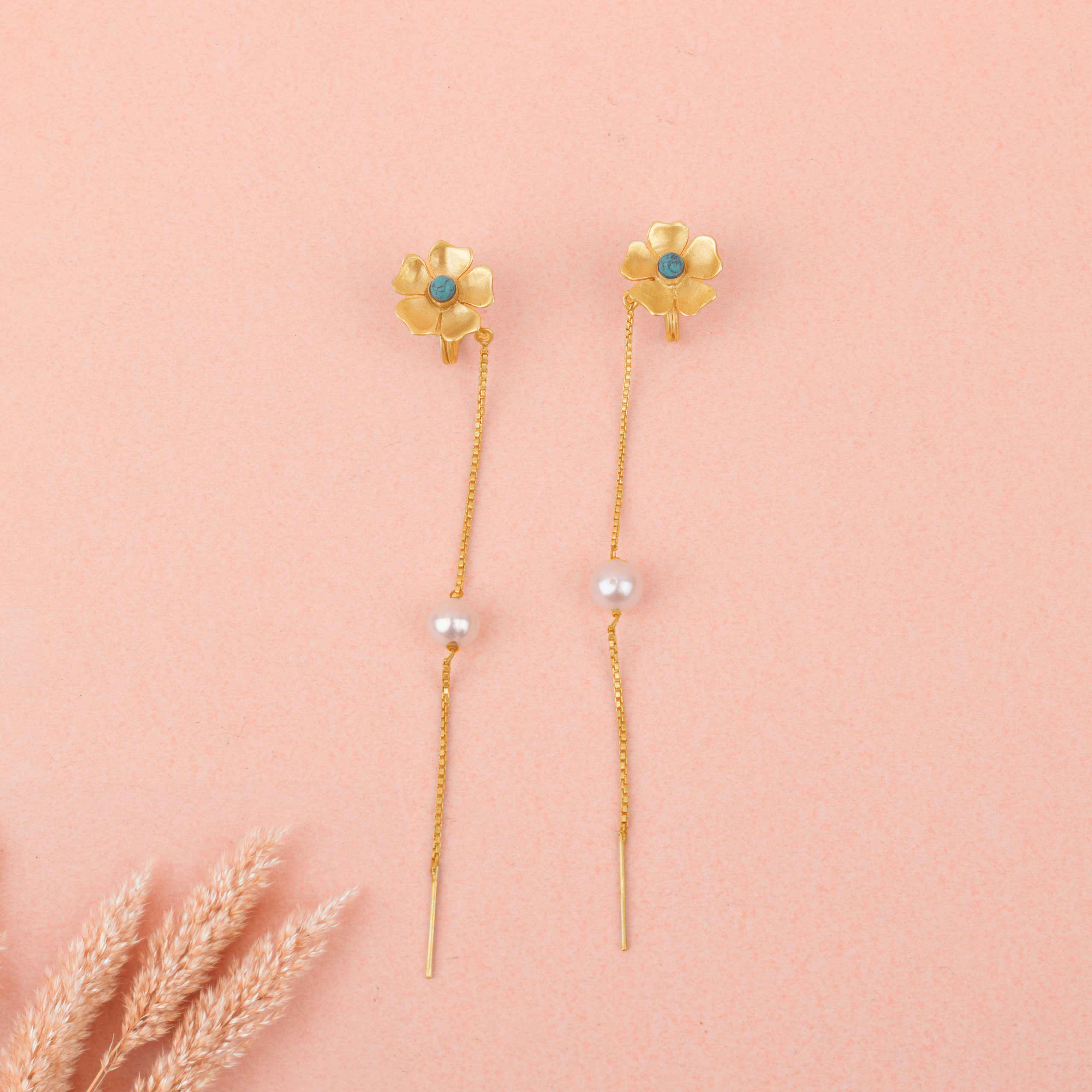 Adya Flora Pearl Chain Drop Earring