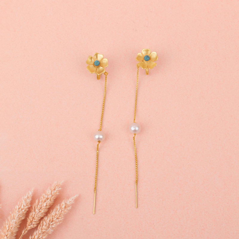 Adya Flora Pearl Chain Drop Earring