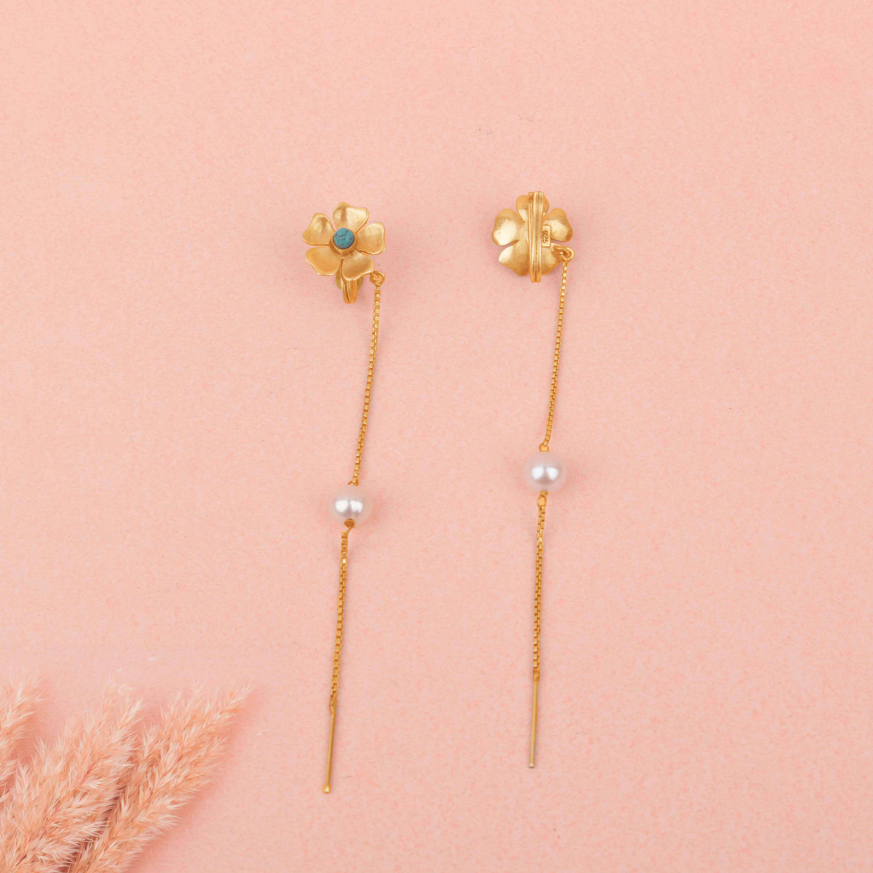 Adya Flora Pearl Chain Drop Earring