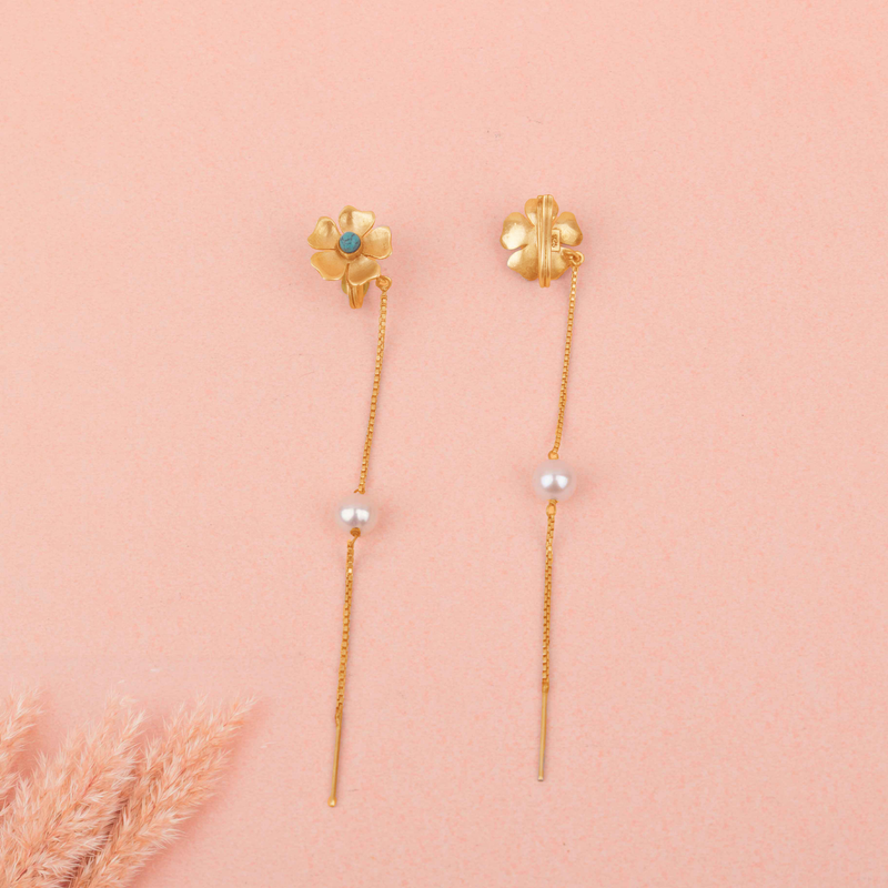 Adya Flora Pearl Chain Drop Earring