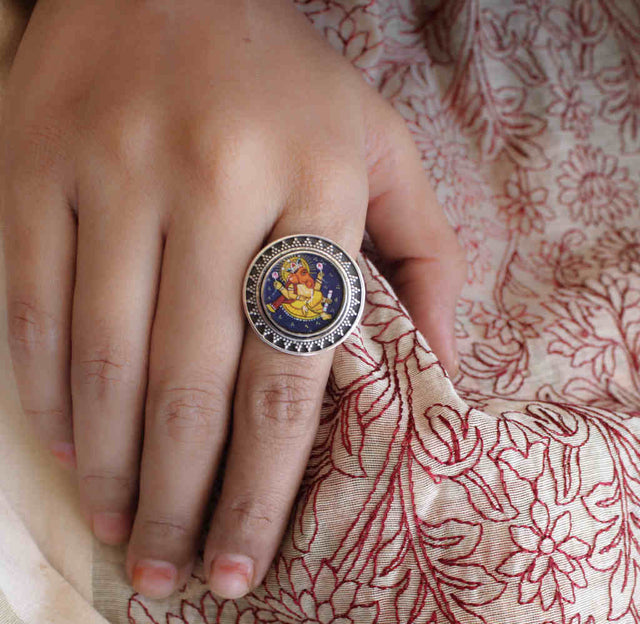Adya Ganesha Handpainted Ring