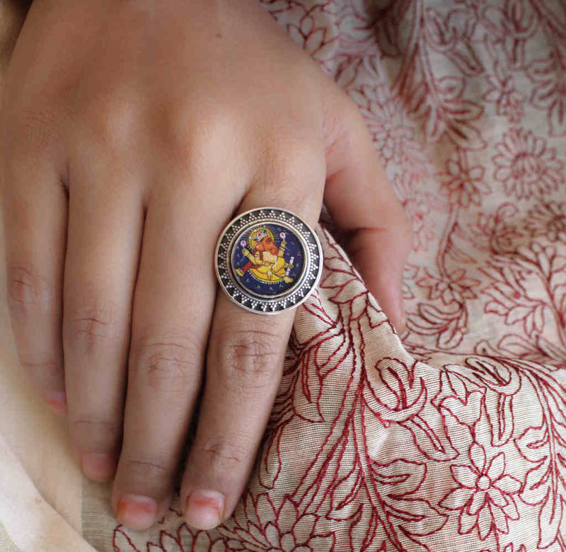 Adya Ganesha Handpainted Ring
