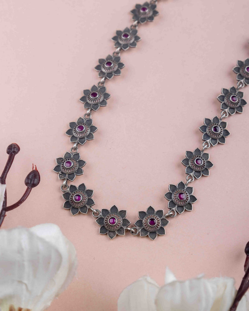 Adya Intricate Flower Versatile Necklace Earring Ring Set