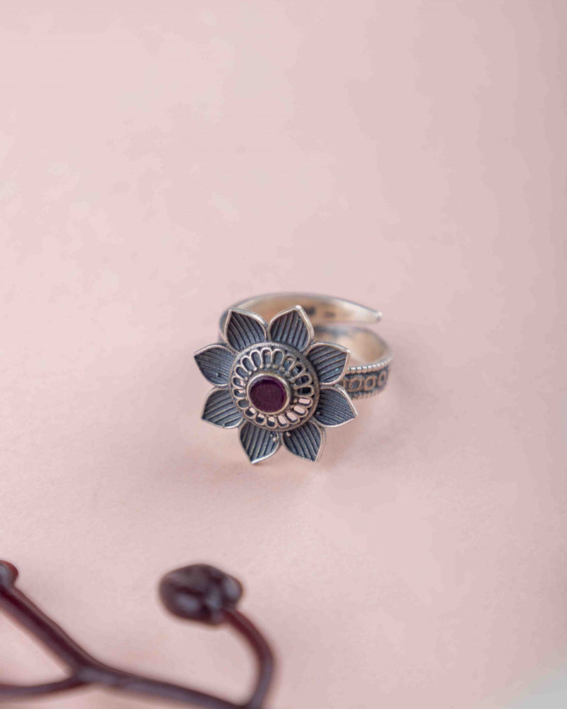 Adya Intricate Flower Versatile Necklace Earring Ring Set