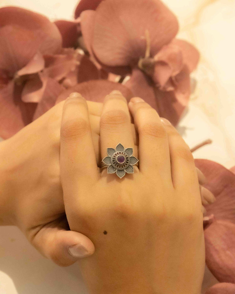 Adya Intricate Flower Versatile Necklace Earring Ring Set