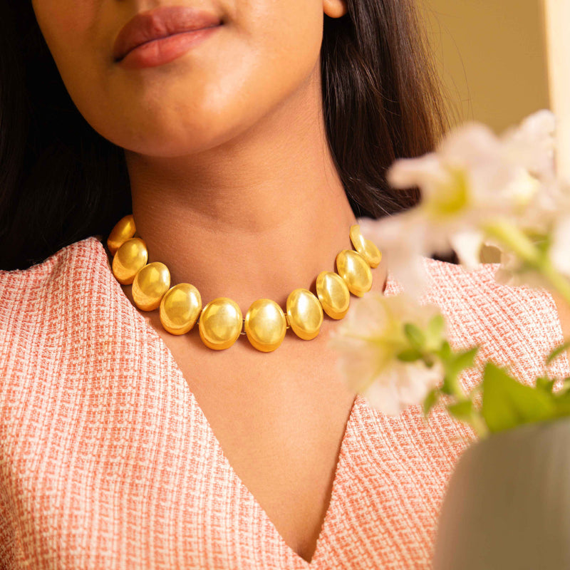925 pure silver matte oval sequence choker necklace, further view