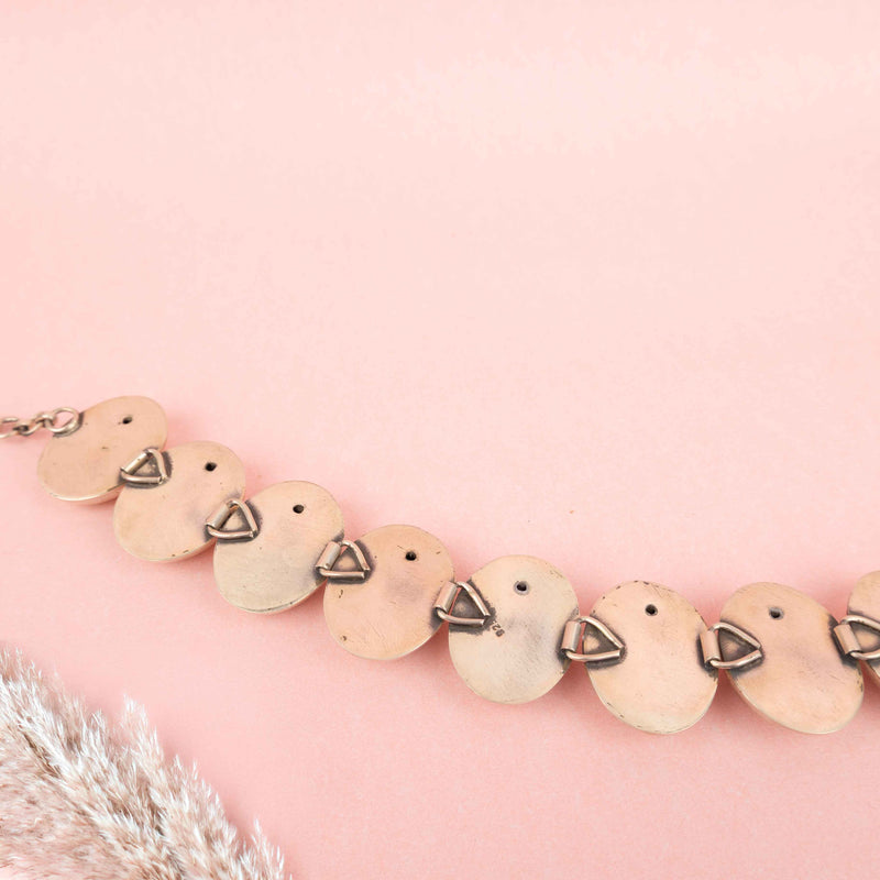 925 pure silver matte oval sequence choker necklace, side view