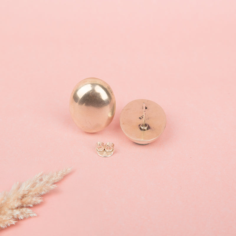 925 pure silver matte oval stud earrings, side view