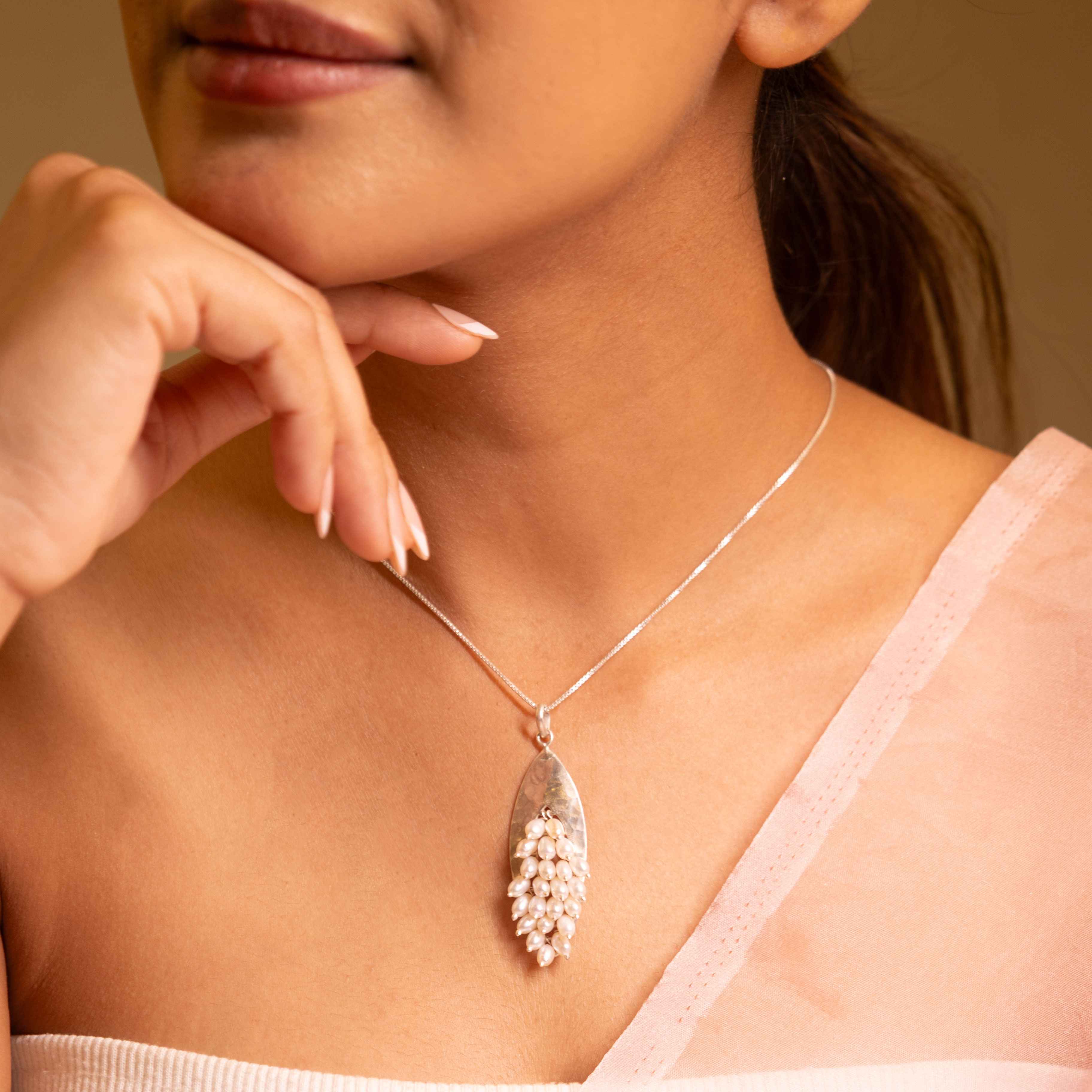 Adya Textured Pearl Bunch Necklace
