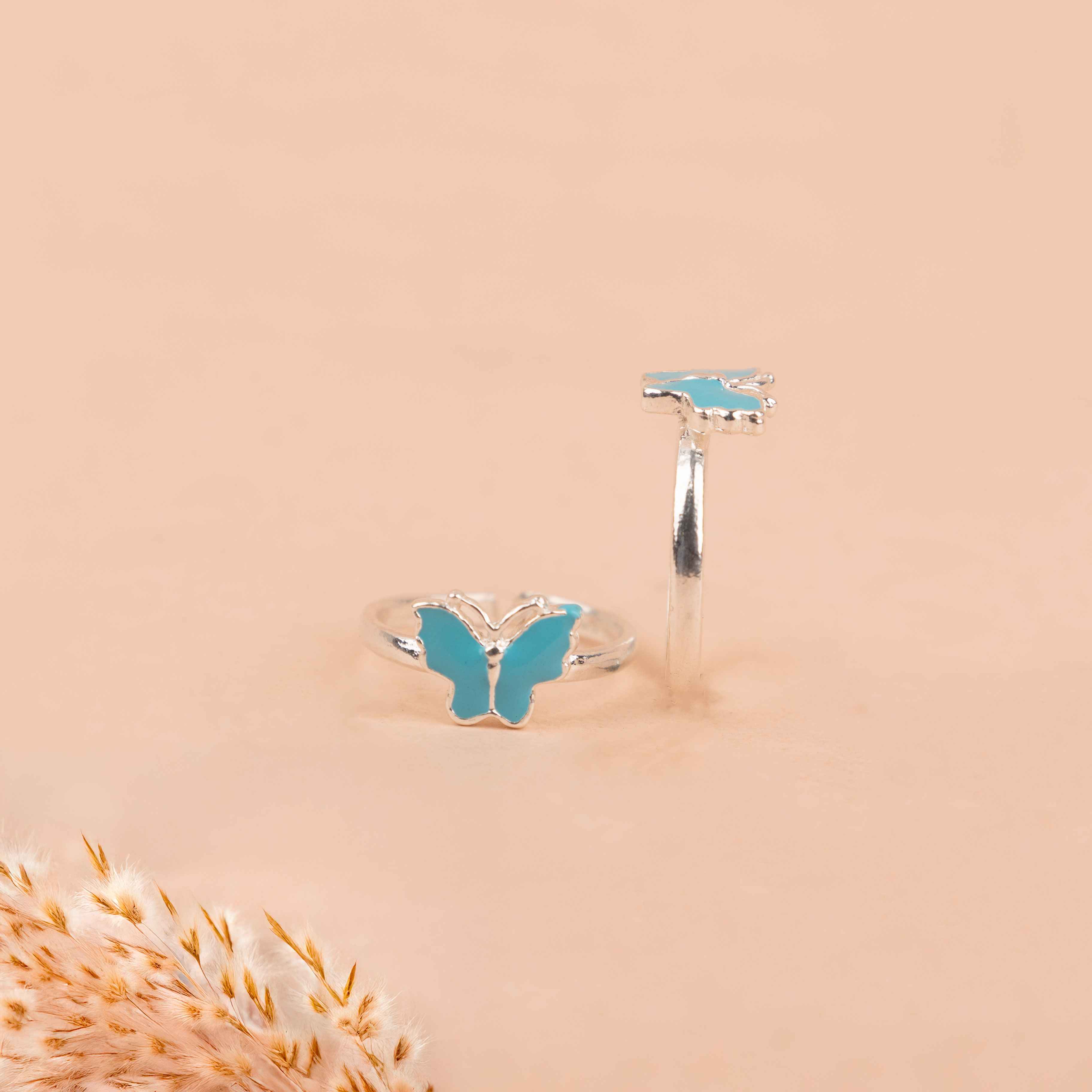 Adya Blue Mini Butterfly Toe Ring Cum Midi Ring