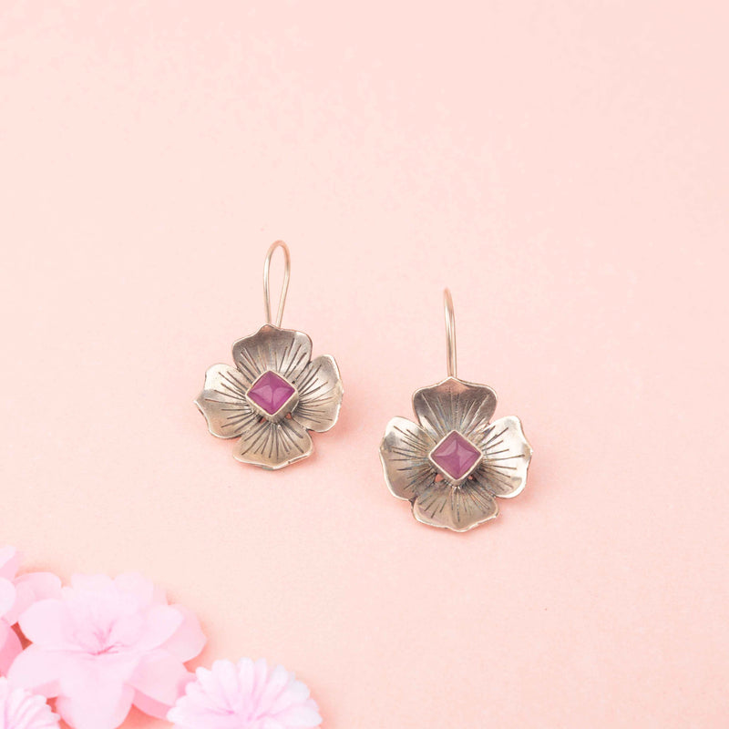 Adya Blush Bloom Flower Drop Necklace Earring Ring Set