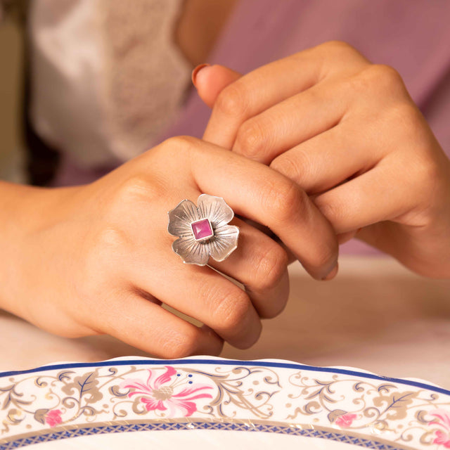 Adya Blush Bloom Flower Drop Ring