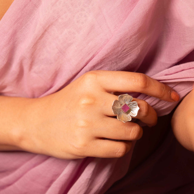 Adya Blush Bloom Flower Drop Ring