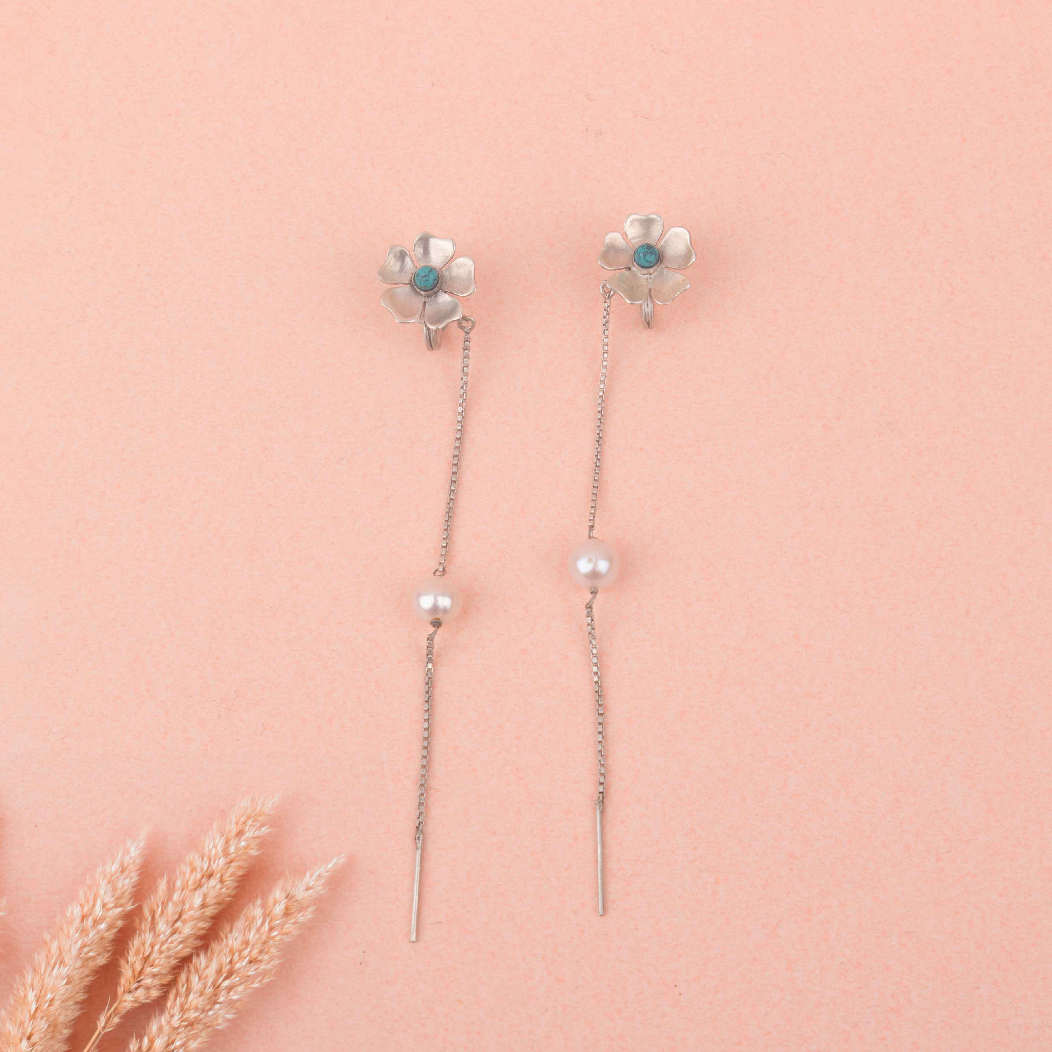 Adya Flora Pearl Chain Drop Earring
