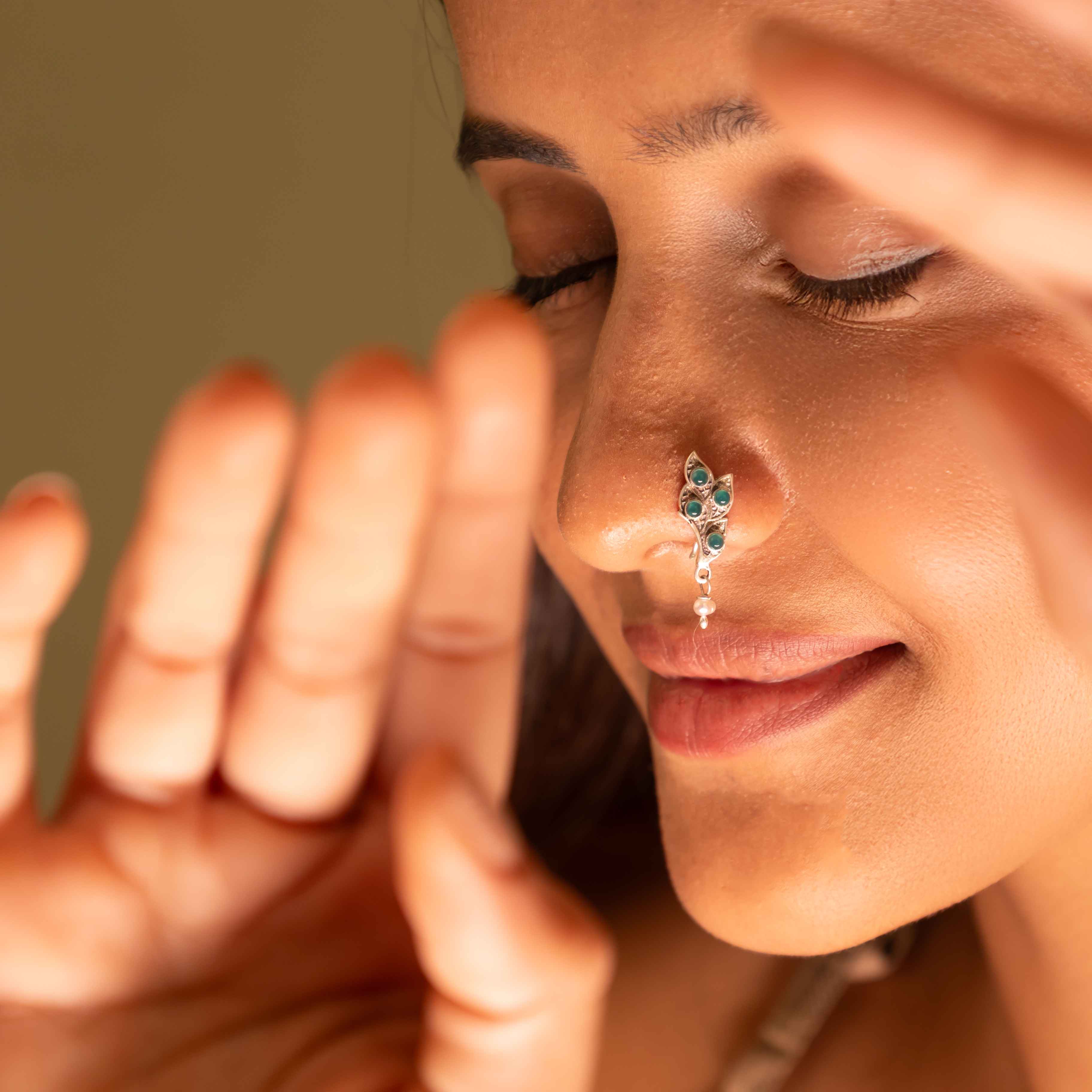 Adya Morpankh Pearl Drop Pierced Nath