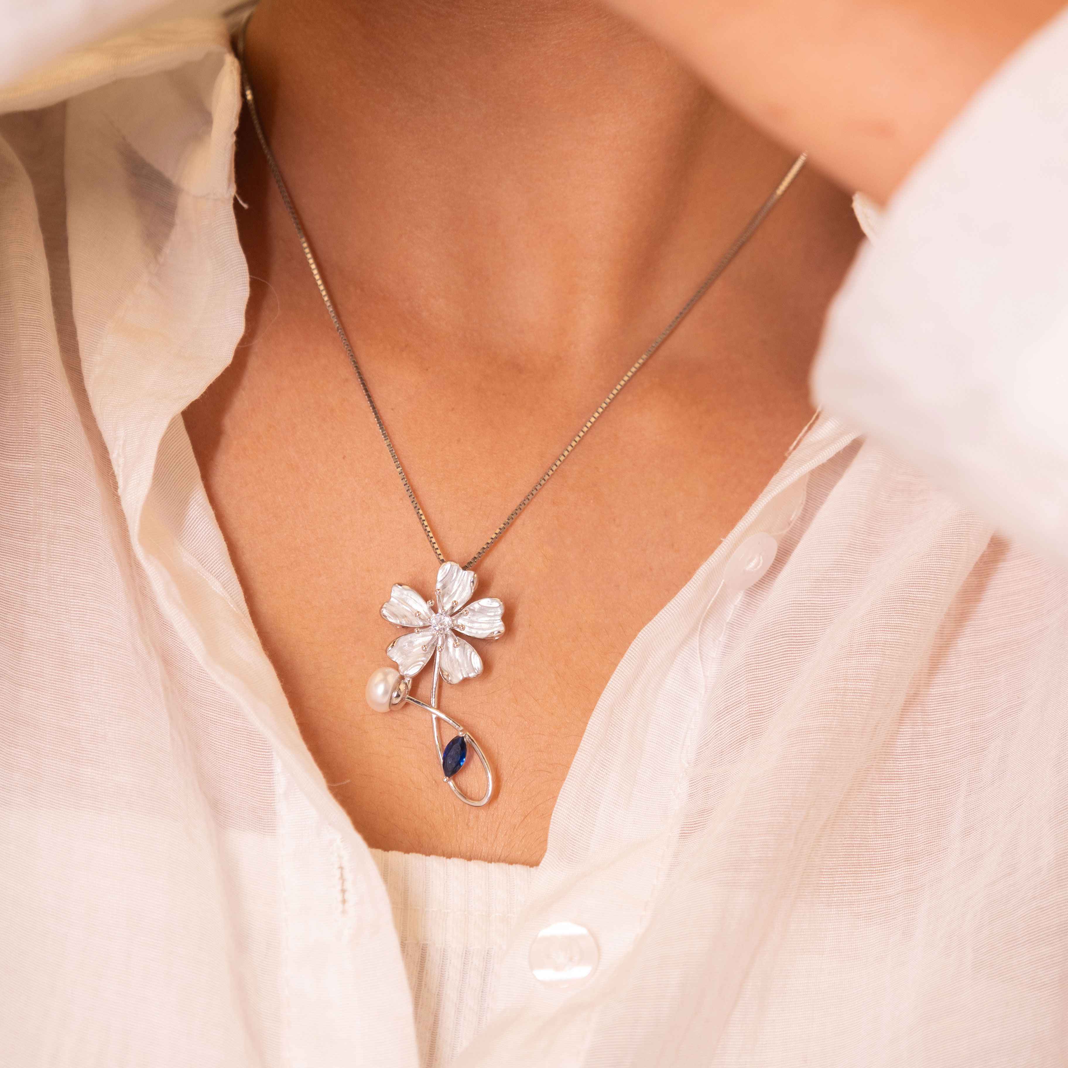 Adya Pearl Blue Blossom Brooch Cum Pendant