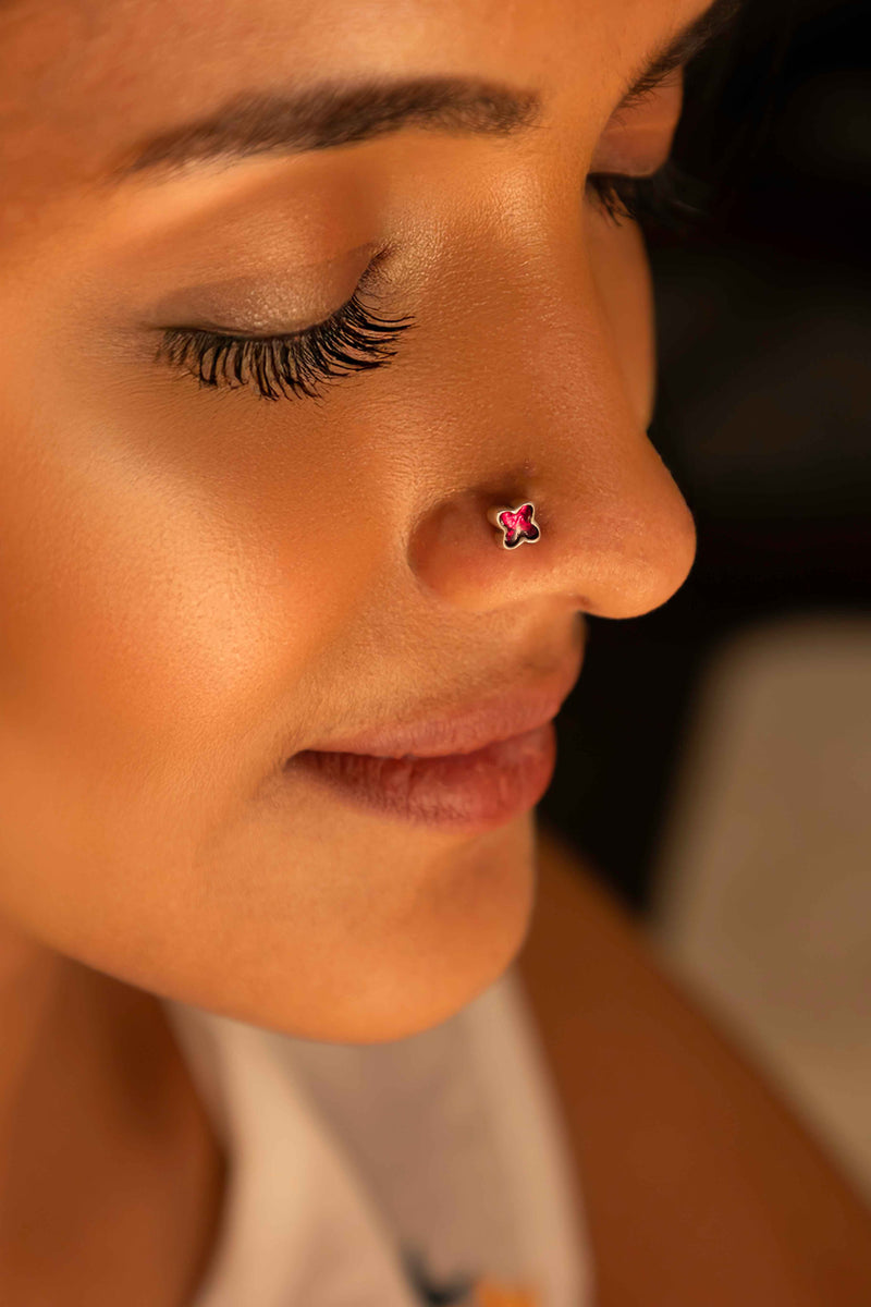 Adya Pink Kundan Pierced Nose Pin