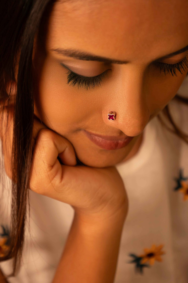 Adya Pink Kundan Pierced Nose Pin