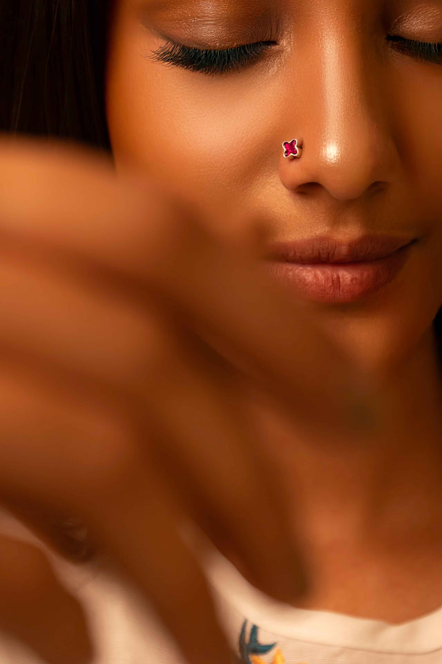 Adya Pink Kundan Pierced Nose Pin