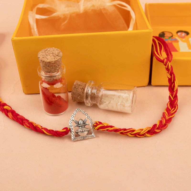 925 pure silver shubh kalash rakhi, side view