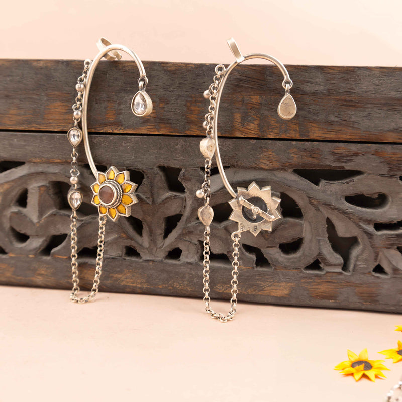 Adya Sunflower Motif Kundan Drop Earcuff