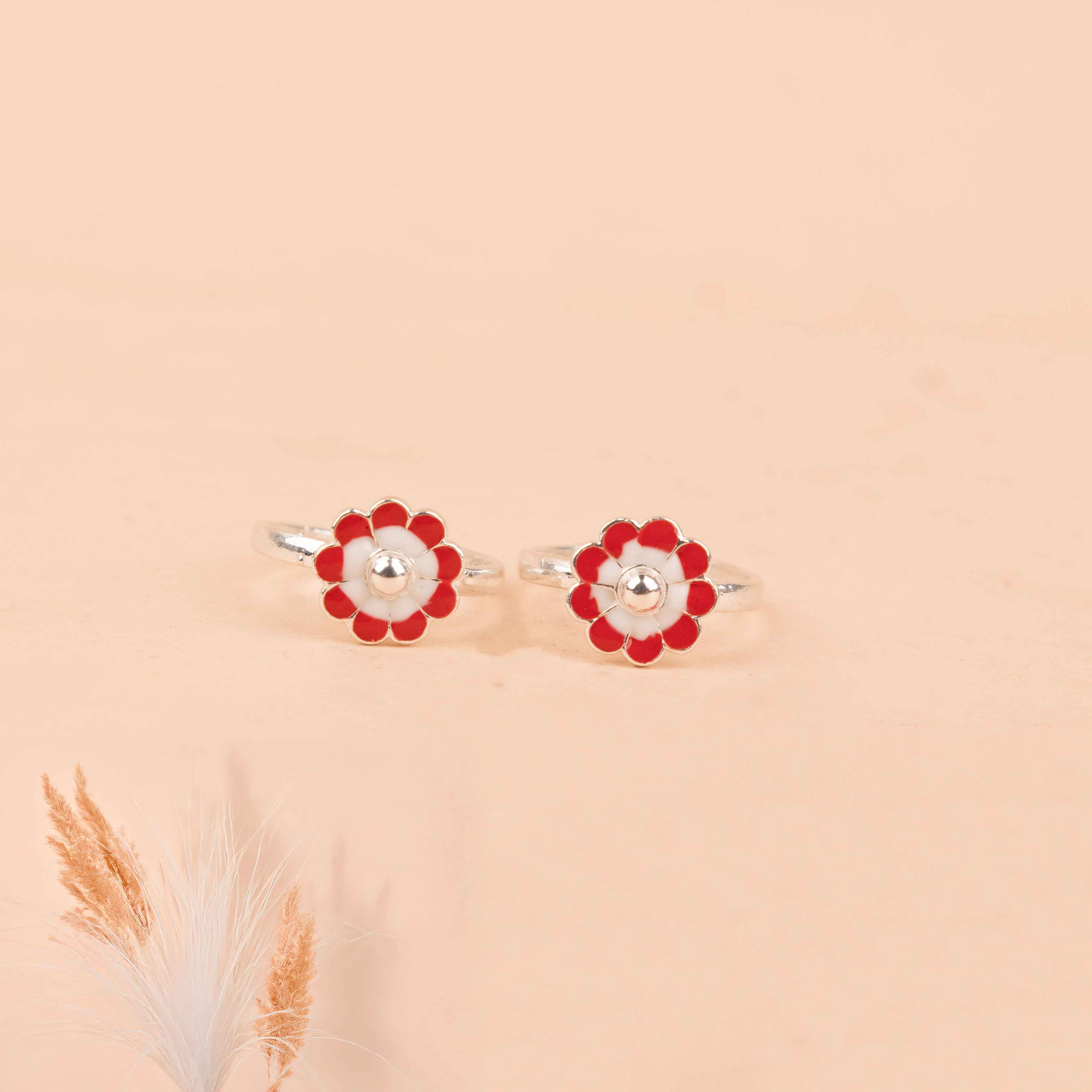 Adya Crimson flower Toe Ring Cum Midi Ring