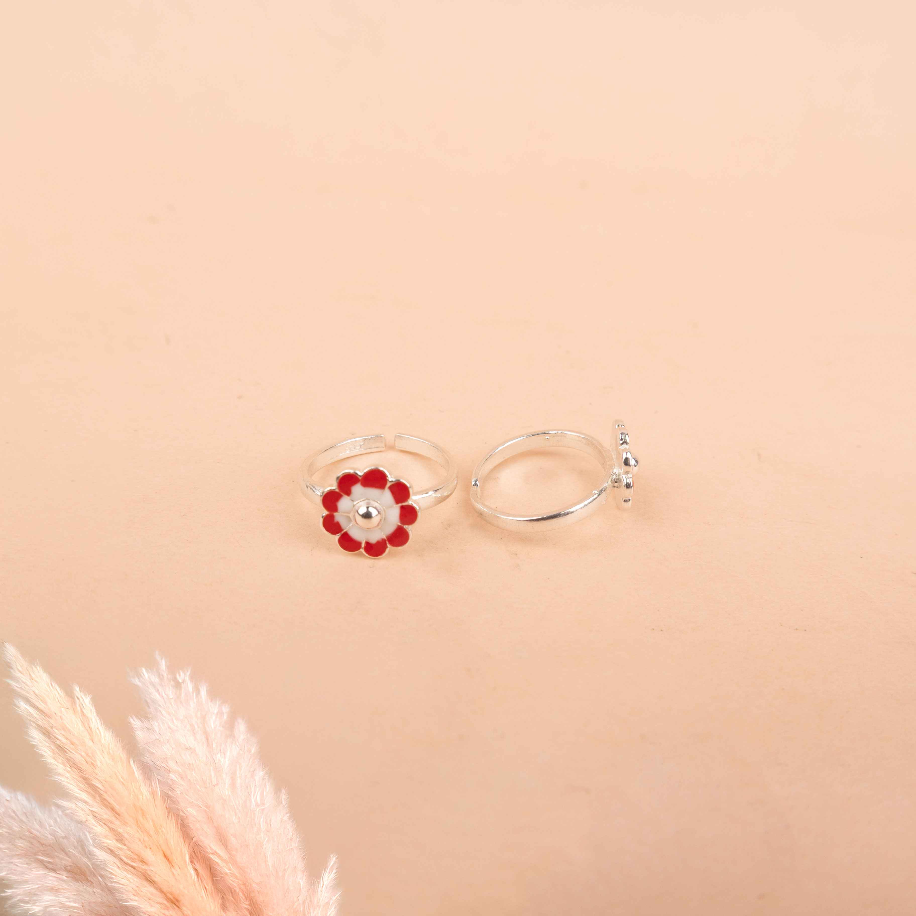 Adya Crimson flower Toe Ring Cum Midi Ring