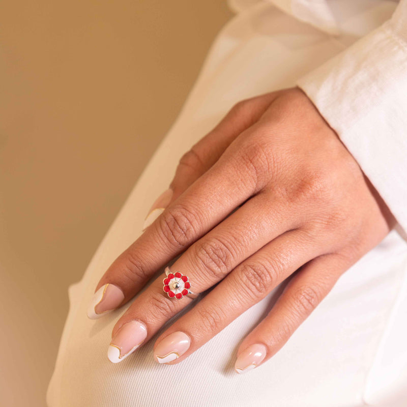 Adya Crimson flower Toe Ring Cum Midi Ring