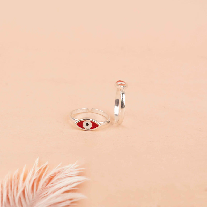 Adya Red Nazar Toe Ring Cum Midi Ring