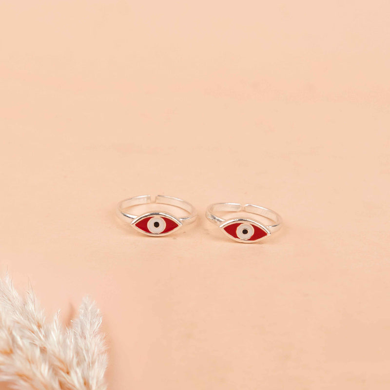 Adya Red Nazar Toe Ring Cum Midi Ring