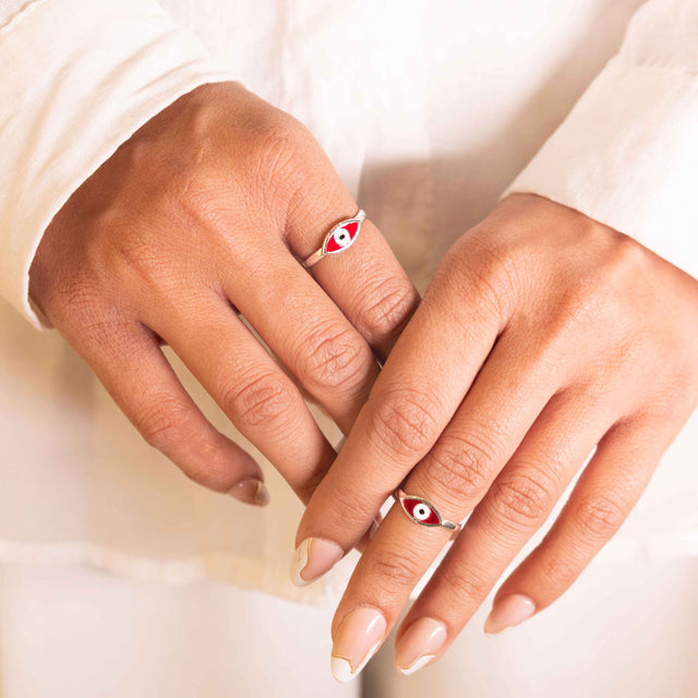 Adya Red Nazar Toe Ring Cum Midi Ring