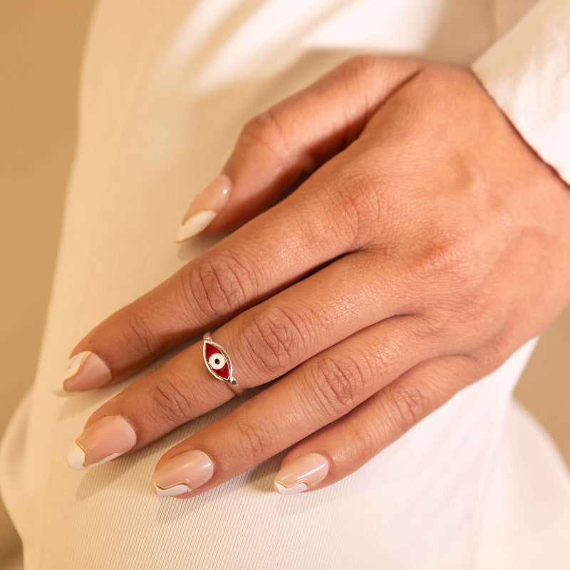 Adya Red Nazar Toe Ring Cum Midi Ring